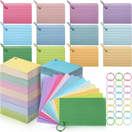 Ctosree 1440 tarjetas de índice de colores para regalo de regreso a clases, con anillo de carpeta, 12 notas forradas de color, cubierta de 56 libras