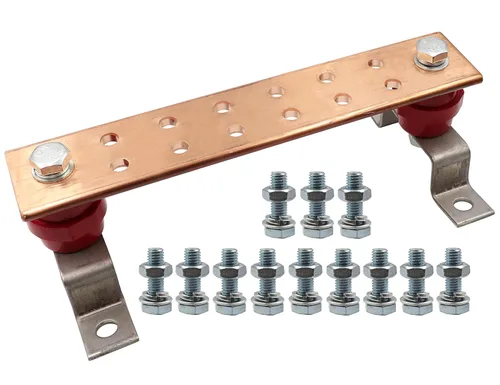 Vista 5 de LBY . Kit de barra de tierra de cobre montada en la pared de 24 x 1.97 x 9.8 pulgadas, con 12 posiciones terminales, kit de barra de conexión a