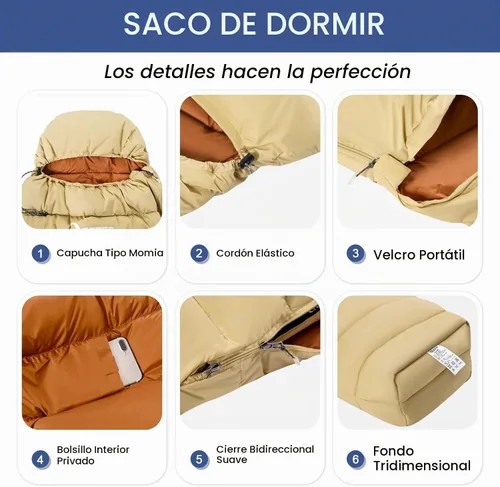 Vista 5 de Ultralight Down Sleeping Bag for Adults, 600 Fill Power Backpacking Beige/ marrón