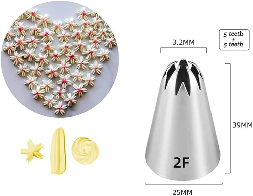 Vista 5 de Juego de puntas de glaseado grandes, 3 piezas, plata, estrella abierta, flor, juego de puntas de decoración de pasteles