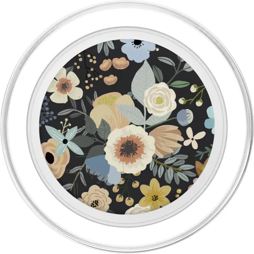 Vista 2 de Patrón floral botánico bohemio de flores silvestres (negro) PopSockets MagSafe PopGrip para iPhone