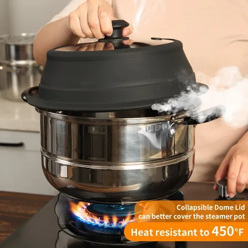 Vista 5 de Tapa plegable para salpicaduras de microondas con cubierta de vidrio templado ventilado, tapa wok apta para microondas, olla vaporera de 10.5 a 11
