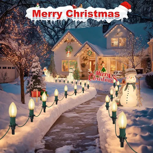 Vista 2 de USOKYO 20 bombillas LED C9 de 30 pies, luces LED de Navidad para exteriores, bombillas LED blancas cálidas, impermeables, conectables, luces