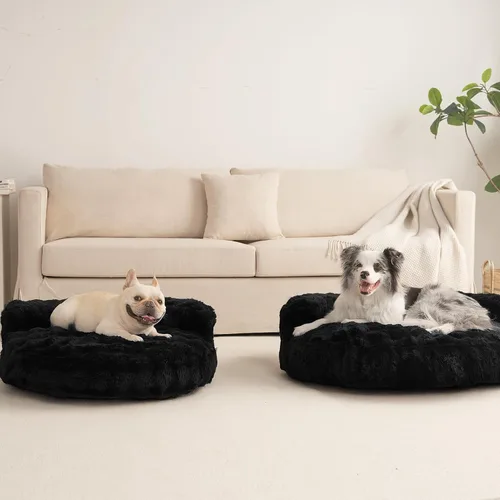 Vista 9 de EHEYCIGA Sofá cama suave para gatos de interior, cama extra pequeña esponjosa para perros con funda extraíble lavable, sofá para mascotas, Negro