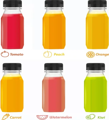 Vista 4 de Hulless 10 Piezas Botellas de Jugo de Plástico de 4 Onzas Recipientes de Bebidas Botellas de Jugo con Tapas Negras, Adecuadas para Jugos, Batidos