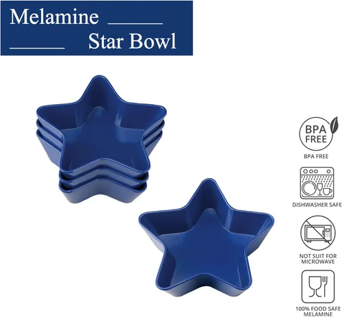 Vista 3 de UP UPware - Tazones de postre patrióticos en forma de estrella, cuenco pequeño de melamina para postre, aperitivos, helado, nueces o frutas, azul