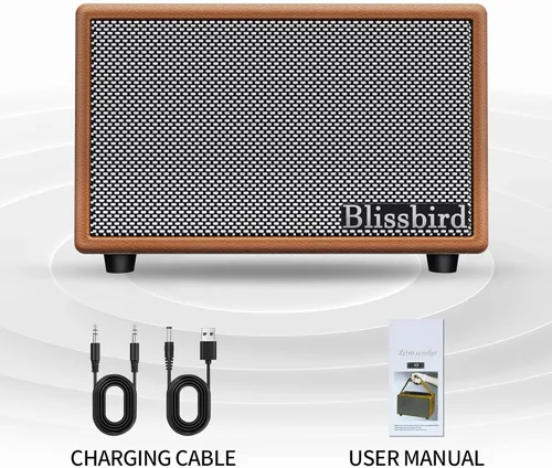 Vista 9 de Altavoces Bluetooth retro, altavoz Bluetooth portátil para el hogar, altavoz Bluetooth inalámbrico con graves profundos, sonido estéreo fuerte