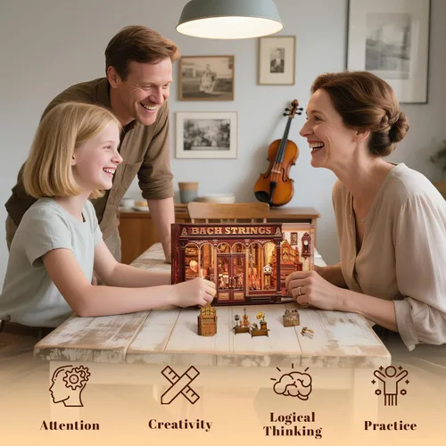 Vista 5 de Fsolis Kit de rincón de libros, kit de casa de muñecas en miniatura para adultos, estantería, rompecabezas 3D, libro de música, casa pequeña