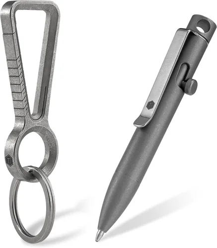 KeyUnity KP05SW Bolt Action Pen con clip y llavero mosquetón de titanio KD00