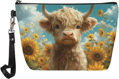 Vista 47 de Howilath Abstract Art Cat Cosmetic Pouch for Women PU Leather Toiletry Storage Bag Trapezoid Makeup Bags with Wrist Strap