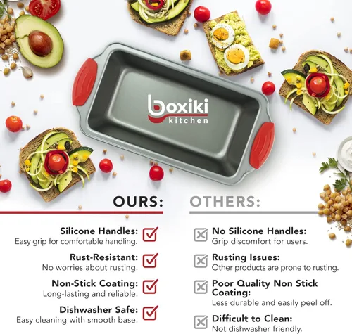 Vista 9 de Boxiki Kitchen Duo: Mini molde para magdalenas de 12 tazas con forros de silicona y sartén de pan de plátano de acero antiadherente de primera