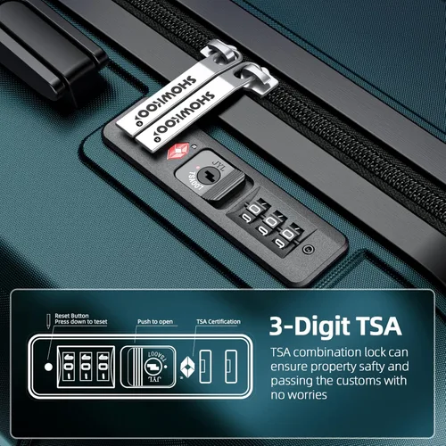 Vista 4 de SHOWKOO Sets de equipaje, maleta ampliable con doble ruedas, bloqueo TSA, 3pcs, Verde Armada (ArmyGreen), talla única