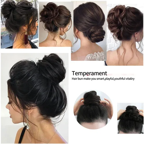 Vista 6 de 1 pieza de cabello de moño desordenado, 1 pieza de extensiones de cabello rizado ondulado con banda de goma elástica para mujeres y niñas, extensión