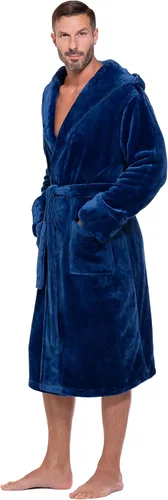 Vista 2 de Turquaz Plush Robes For Men, Soft Fuzzy Hooded Mens Bathrobes, Long Comfy Robe For Men