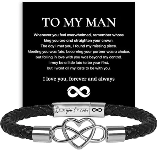 Vista 10 de Pulsera de cuero infinito con texto en inglés «To My Man», «Love You Forever and Forever» («To My Man»)