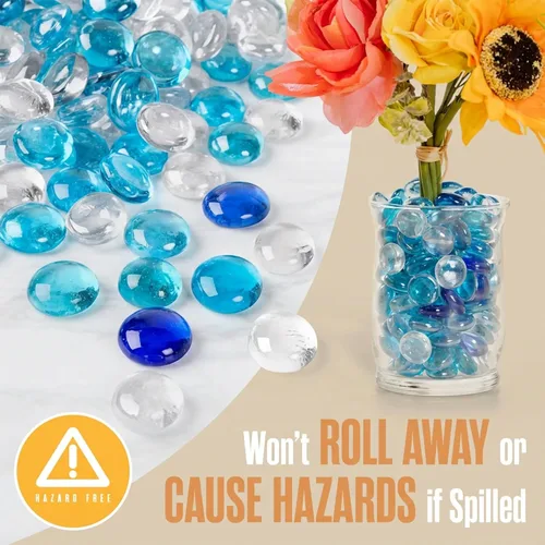 Vista 12 de Houseables Cuentas de vidrio para jarrones, canicas para jarrones, canicas de vidrio, relleno, cuentas azules, planas, gemas azules, manualidades
