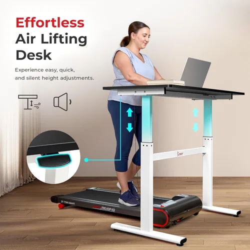 Vista 3 de Sunny Health & Fitness Escritorio de pie ajustable con accionamiento de aire multiusos, elevación neumática, sin electricidad, superficie resistente