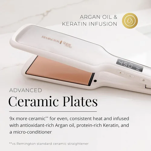 Vista 2 de Remington Shine Therapy - Alisadora de cabello de 2 pulgadas, plancha alisadora infundida con aceite de argán y queratina, plancha alisadora