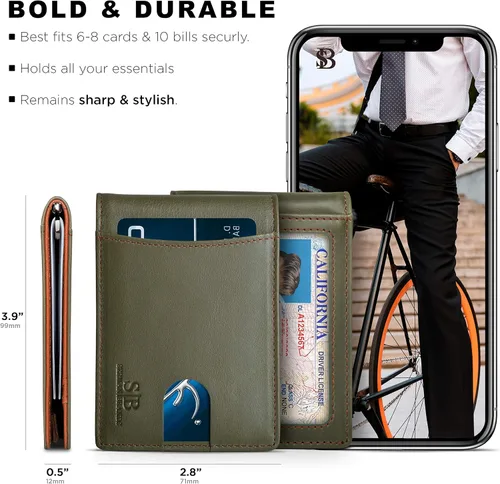 Vista 5 de SERMAN BRANDS Billeteras minimalistas de bolsillo frontal con bloqueo RFID para hombres con clip de dinero, regalo fino