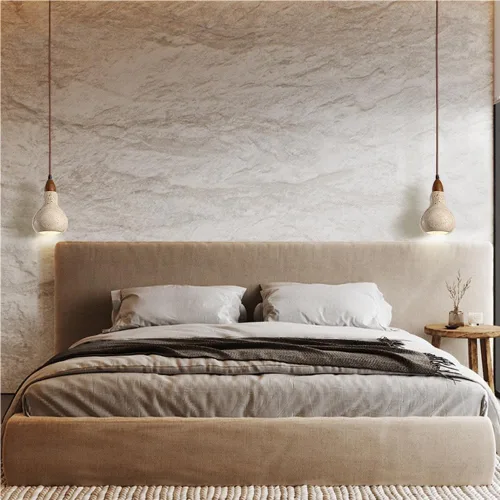 Vista 3 de Vintage Small Bedside Pendant Lights Mid Century Natural Stone Hanging Lamp Nordic Single Head Solid Wood Chandelier for Kitchen Island Bedroom