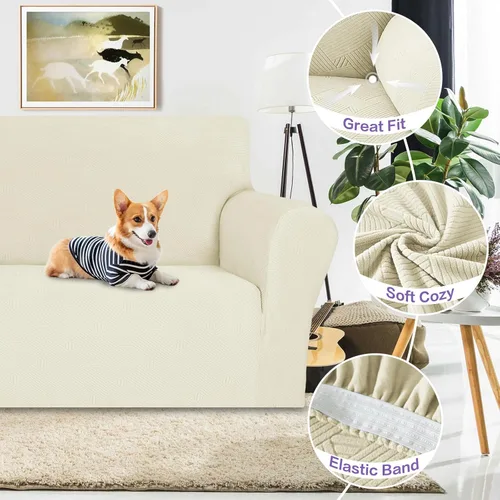 Vista 4 de ZNSAYOTX Funda súper elástica para silla (30"-47"), nuevas fundas de silla a rayas para sala de estar, aptas para perros y mascotas, protector