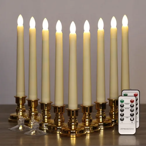 Paquete de 9 velas de ventana sin llama de mecha 3D con control remoto y temporizador, velas LED cónicas de 7.9 pulgadas de alto, luz blanca cálida