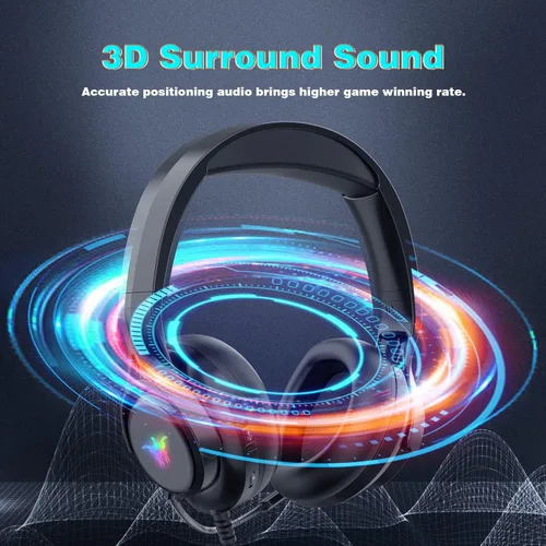 Vista 2 de Auriculares para juegos con micrófono para Playstation 5, doble haz de cabeza suspendido, suave memoria orejeras 7.1 sonido envolvente con cable