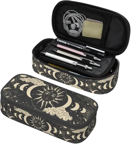 Vista 25 de Estuche para lápices negro y blanco místico con mariposa, estuche para lápices con compartimentos con cremallera para niños, adolescentes