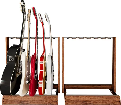 Vista 10 de Soporte de Guitarra String Swing, Soporte de Guitarra Múltiple para Guitarras Acústicas, Eléctricas y de Bajo, Acero Soldado a Mano y Nogal Negro