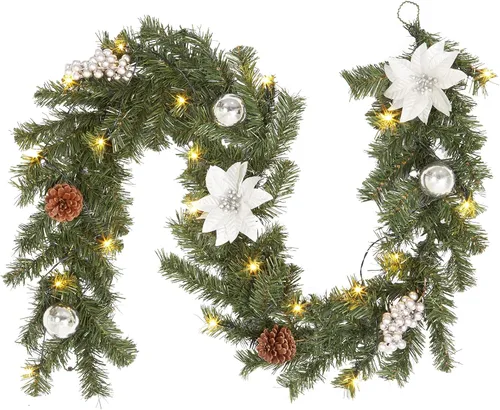 Vista 6 de Adeeing Guirnalda de Navidad de 6 pies con luces, guirnalda de Navidad preiluminada con 20 luces LED, piñas, bayas de pascua, guirnalda