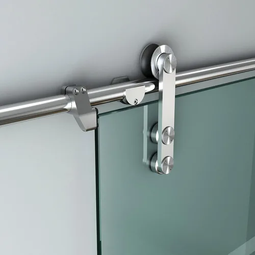 Vista 2 de Diyhd Kit de división interior de puerta corrediza de granero doble de vidrio de acero inoxidable de 12 pies (kit de puerta doble de 12 pies)