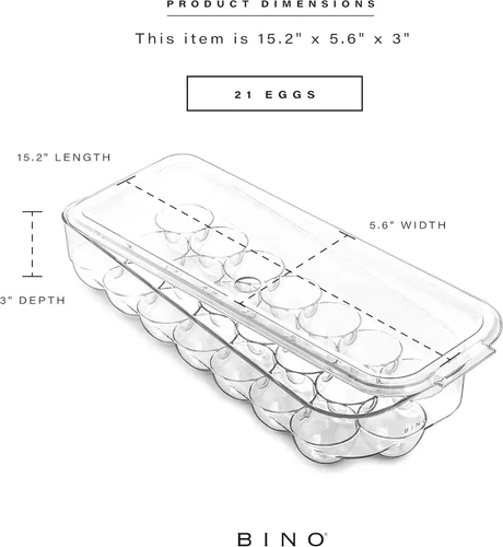 Vista 3 de BINO Recipiente de plástico para huevos para refrigerador, transparente, 21 unidades, resistente, duradero