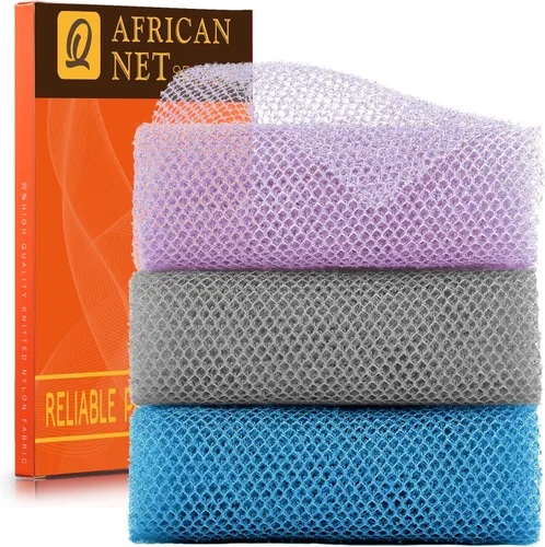 Vista 34 de Juego de ducha exfoliante de 3 piezas de red africana de estilo brillante, esponjas de baño largas para una piel suave y refrescada, el exterior