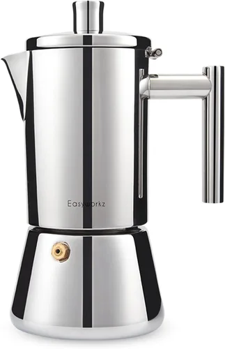 Vista 11 de Easyworkz Diego - Cafetera italiana de acero inoxidable, cafetera italiana, 4 tazas, 6.8 onzas, cafetera moka de inducción