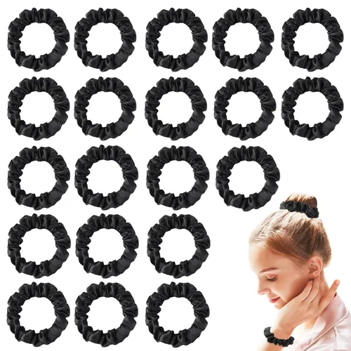 Vista 15 de Bandas elásticas de satén de seda para el cabello, pequeñas y delgadas para coleta, bandas elásticas para el cabello rizado grueso, sin arrugas