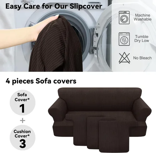 Vista 40 de Funda impermeable para silla con brazos, juego de 2 piezas, funda a rayas para 1 sofá separado con cojín en T, fundas de sillón de tela