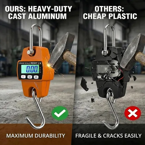 Vista 2 de RESHY Báscula digital de grúa 660lb/300Kg Báscula colgante digital industrial de grúa de servicio pesado para granja, fábrica, construcción, caza