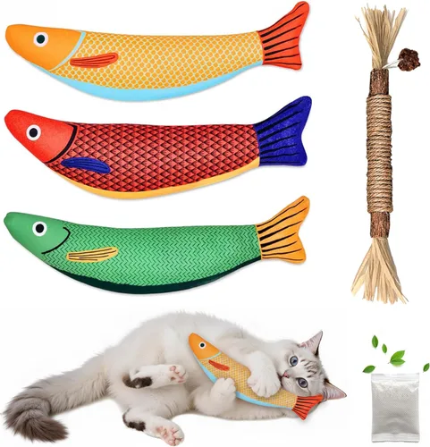 Juguetes de hierba gatera Saury Fish, Cat & Kitten Chew Kicker Juguetes interactivos arrugados para gatos adultos aburridos en interiores y gatitos,