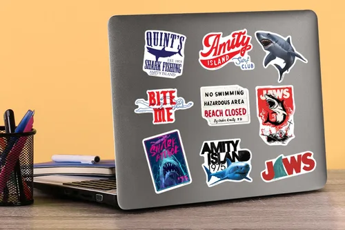 Vista 5 de Jaws - Juego de 100 calcomanías de vinilo grandes de lujo, para laptop, botella de agua, álbumes de recortes, tableta, monopatín, interior/exterior