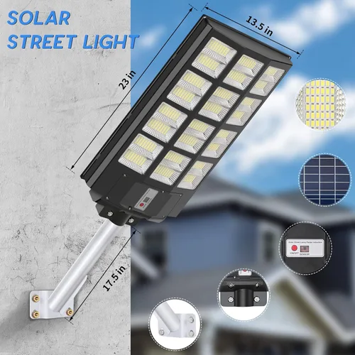 Vista 3 de Avoben 800W Solar Street Light Motion Sensor, 1150 LED Solar Flood Lights Outdoor with Remote Control, Dusk to Dawn Outdoor Lighting for Garden