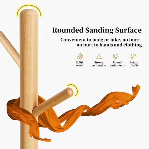 Vista 25 de Perchero independiente, árbol de abrigo con 2 varillas principales y diseño estable, percheros para colgar abrigos, ropa, trajes, chaqueta, fácil