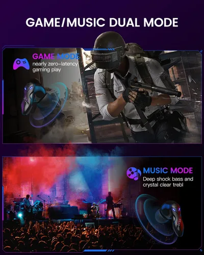 Vista 4 de EKSA GT1 - Auriculares inalámbricos para videojuegos, Bluetooth de 45 ms, ultra baja latencia, con modo de juegomúsica, auriculares con micrófono