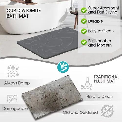 Vista 4 de ZIKIBL Stone Bath Mat Diatomaceous Earth Shower Mat Non-Slip Super Absorbent Diatomite Stone Mats for Bathroom Floor Quick-Drying Easy to Clean