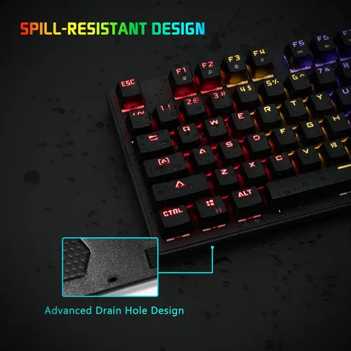 Vista 5 de Mechanical Gaming Keyboard and Mouse Combo-CHONCHOW TKL 87 Keys Blue Switche RGB Rainbow Backlit Keyboard 3200DPI Mice with 6 Button Value Combo for