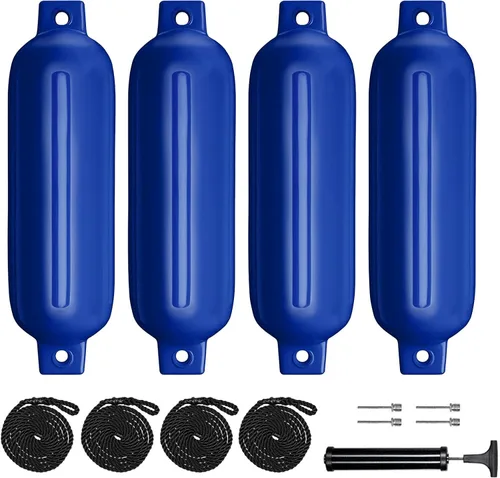 Vista 8 de Defensas de Barco Paquete de 4 4.5"/5.5"/6.5"/8.5" Defensas Marinas Inflables con Nervaduras con Líneas de Defensa 6.5ft Agujas y Bomba para Ojos