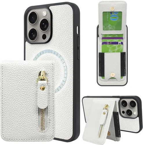 Vista 10 de Harryshell Funda magnética para iPhone 15 Pro Max compatible con carga inalámbrica MagSafe y MagSafe con bolsillo con cremallera para montaje