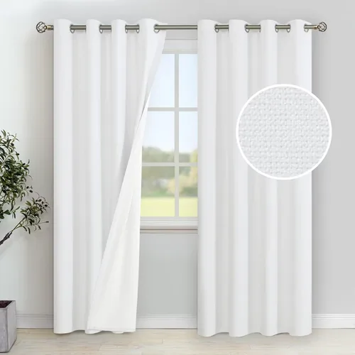 Vista 48 de YoungsTex Cortinas 100% opacas de lino gris claro de 63 pulgadas de largo para dormitorio, oscurecimiento de habitación completa, cortinas
