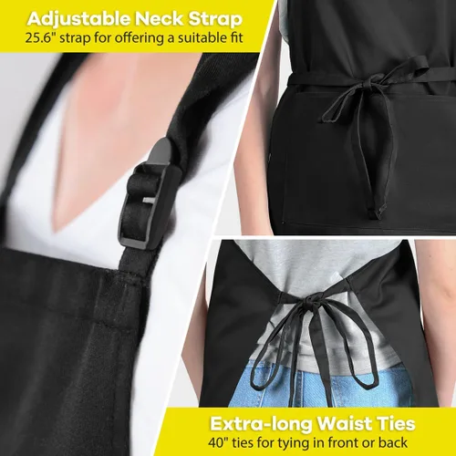 Vista 5 de ROTANET - Delantal extra grande para hombres, delantal ajustable con babero con 2 bolsillos, cocina, cocina para mujer, chef, resistente al agua