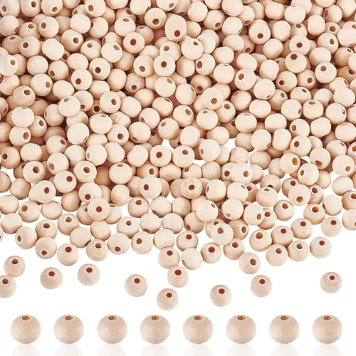 PH PandaHall 2000 cuentas de madera natural, cuentas de madera de 0.315 pulgadas (0.315 in), cuentas espaciadoras redondas sueltas para guirnalda de