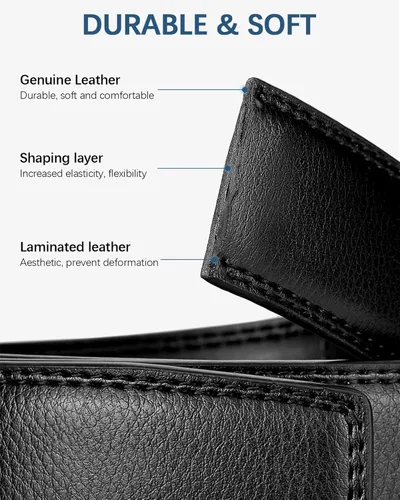 Vista 3 de BOSTANTEN Cinturón de cuero con trinquete para hombre, para atuendos formales e informales con hebilla ajustable, se ajusta a la medida.